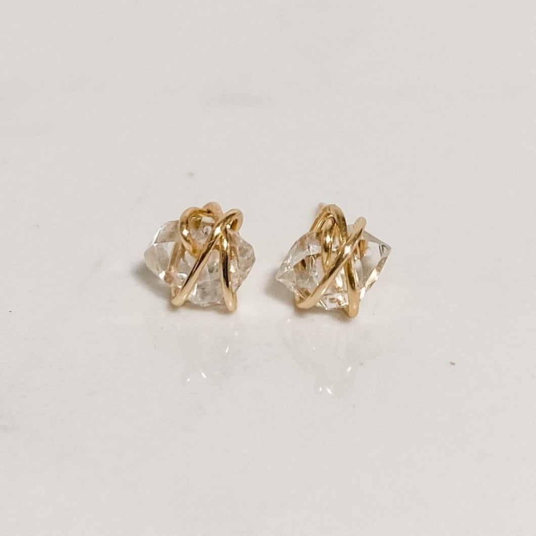 Gold Wire Wrapped Herkimer Diamond Studs